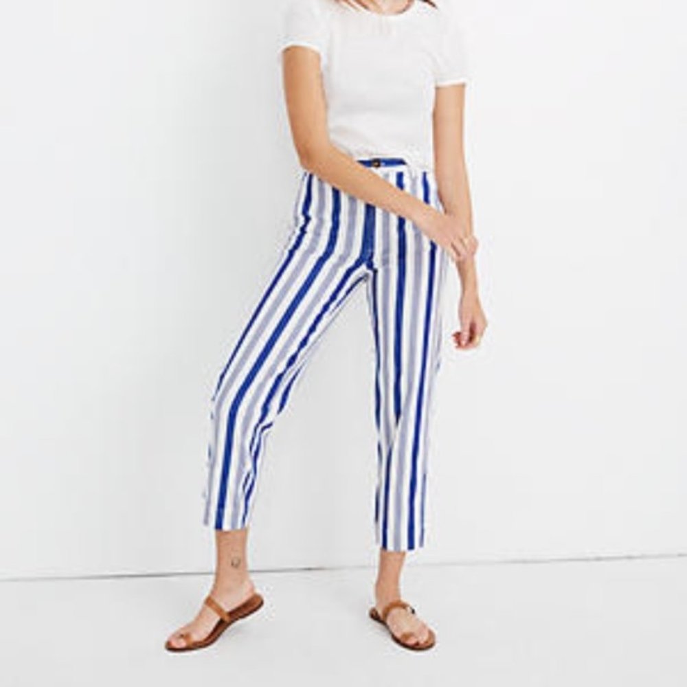 Madewell High-Rise Tapered Denim Pants Blue/White Stripe